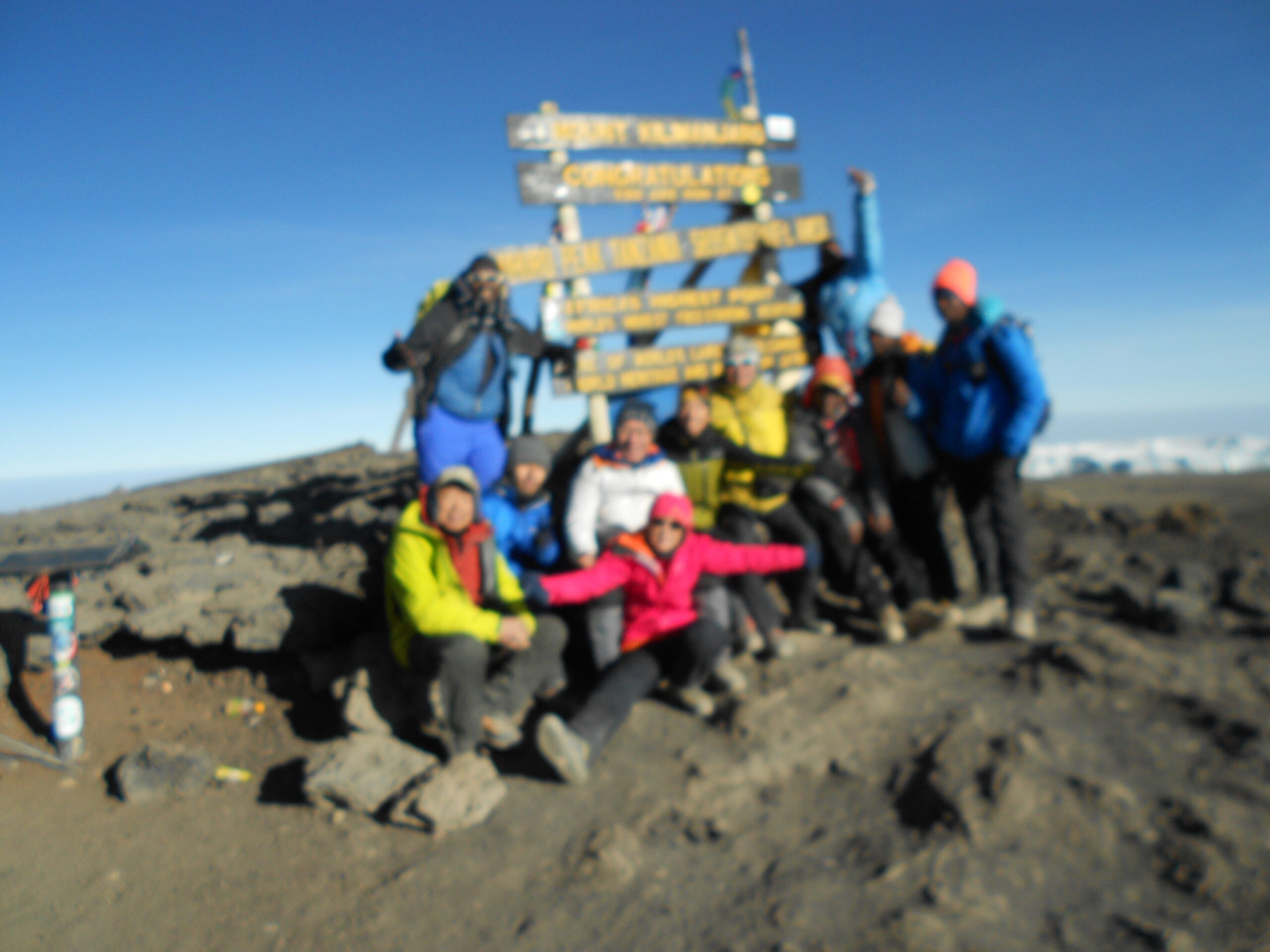 Uhuru Peak summit on Mount Kilimanjaro with glaciers and snow